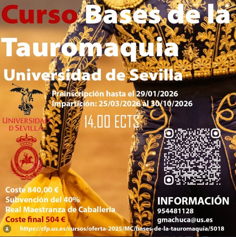 Cartel del primer curso Bases de la Tauromaquia que se imparte en la Universidad de Sevilla