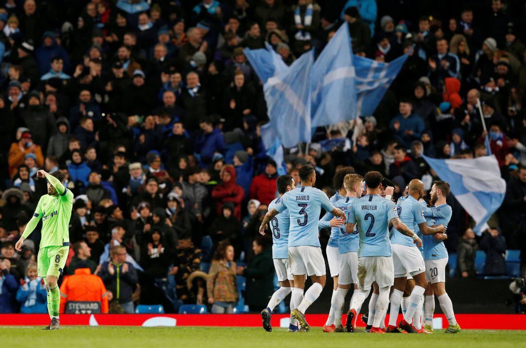 Los jugadores del Manchester City celebran uno de los goles ante el Schalke