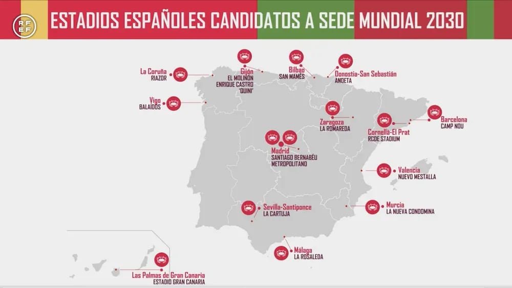 Las sedes de España en el Mundial de 2030