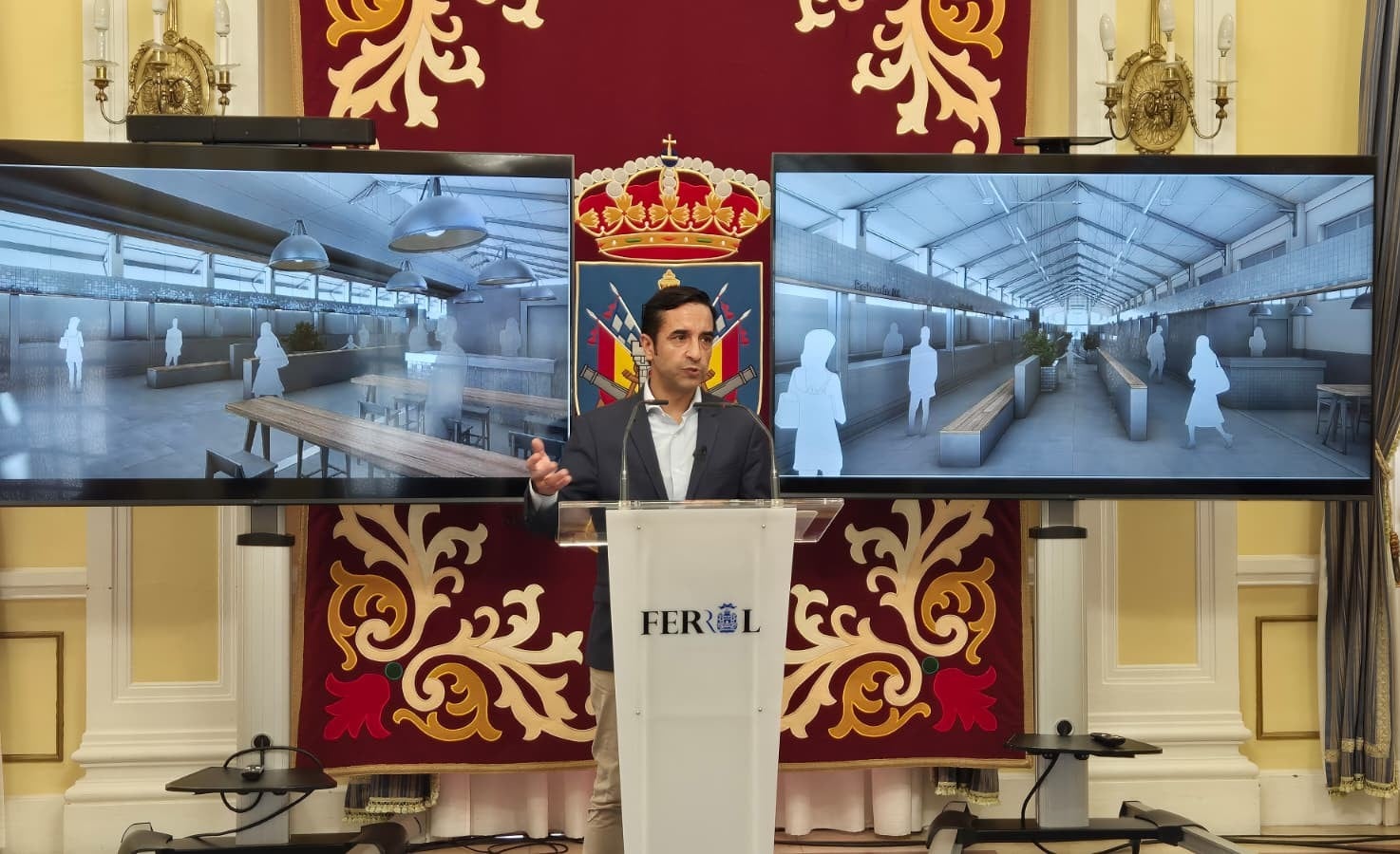 José Manuel Rey Varela, alcalde de Ferrol, este lunes en rueda de prensa en el palacio municipal ferrolano, donde ha presentado el proyecto de gastromercado (foto: Concello de Ferrol)