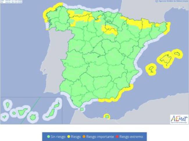 Mapa de zonas en riesgo del sábado 27 de octubre