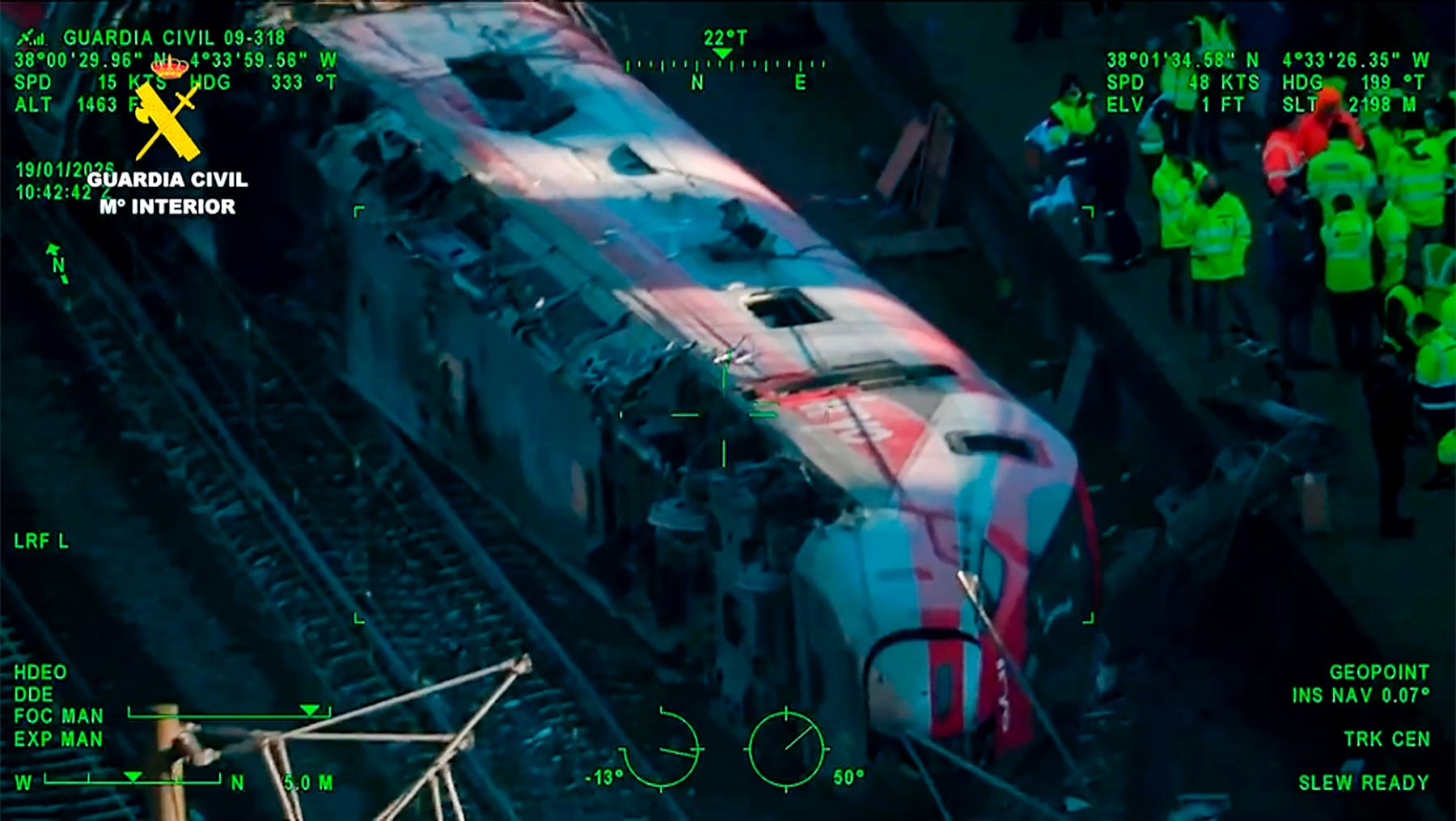 Vista aérea del accidente de trenes cerca de Adamuz (Córdoba) este lunes.