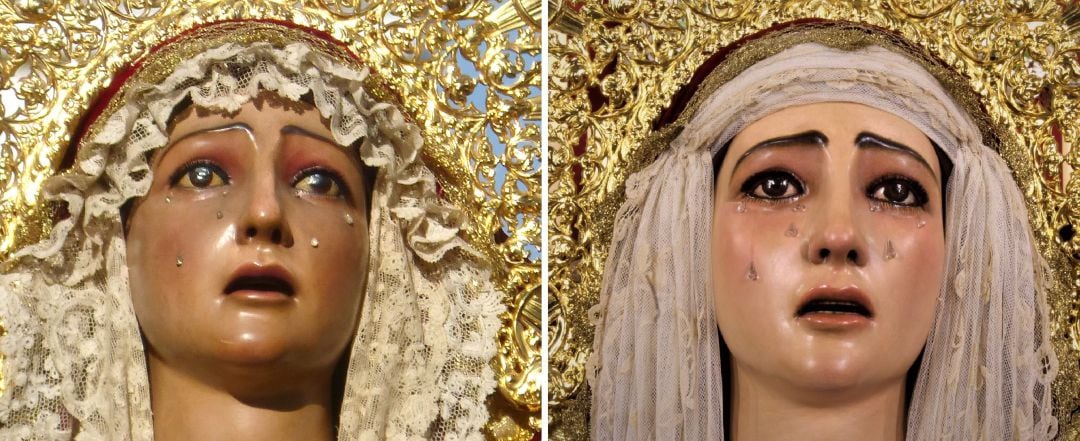 El antes, a la izquierda, y el después de la Virgen de Guía tras la restauración llevada a cabo por el profesor Juan Manuel Miñarro