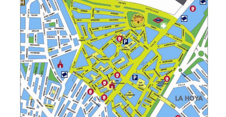 Mapa con las calles del casco urgano - en verde- cuyos vecinos pueden participar en el I Concurso de Fachadas