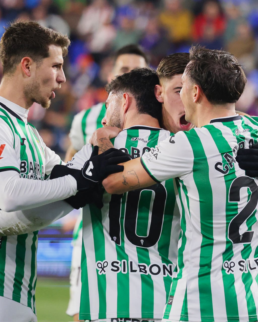 El Córdoba celebra el gol de Jacobo en Huesca (Prensa CCF)