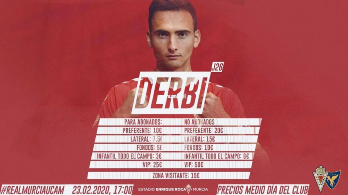 Los abonados del Real Murcia pasarán por caja para el derbi contra el UCAM Murcia CF