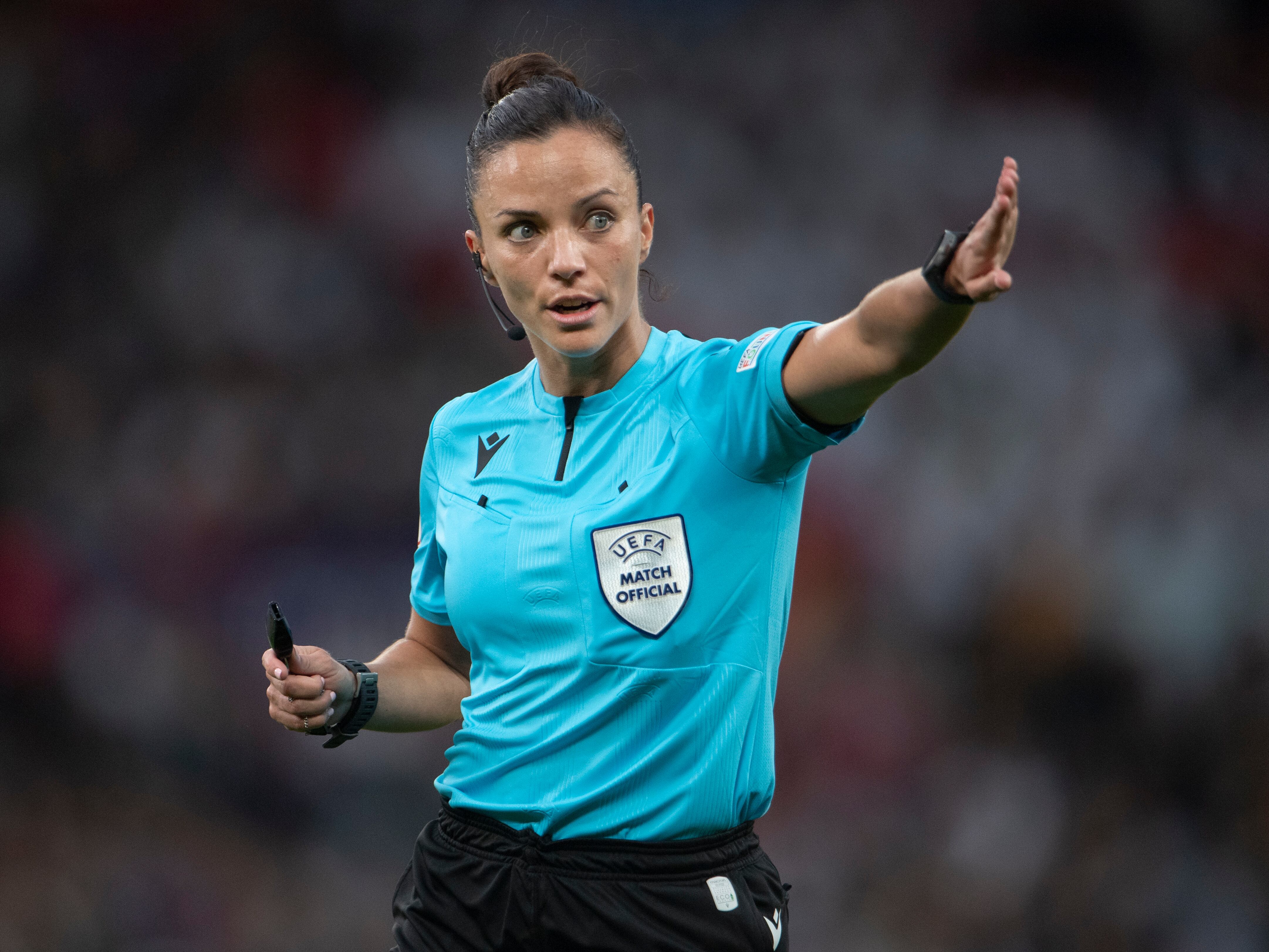 MANCHESTER, ENGLAND - JULY 06: Referee Marta Huerta de Aza during the UEFA Women&#039;s Euro England 2022 group A match between England and Austria at Old Trafford on July 6, 2022 in Manchester, United Kingdom. (Photo by Visionhaus/Getty Images)