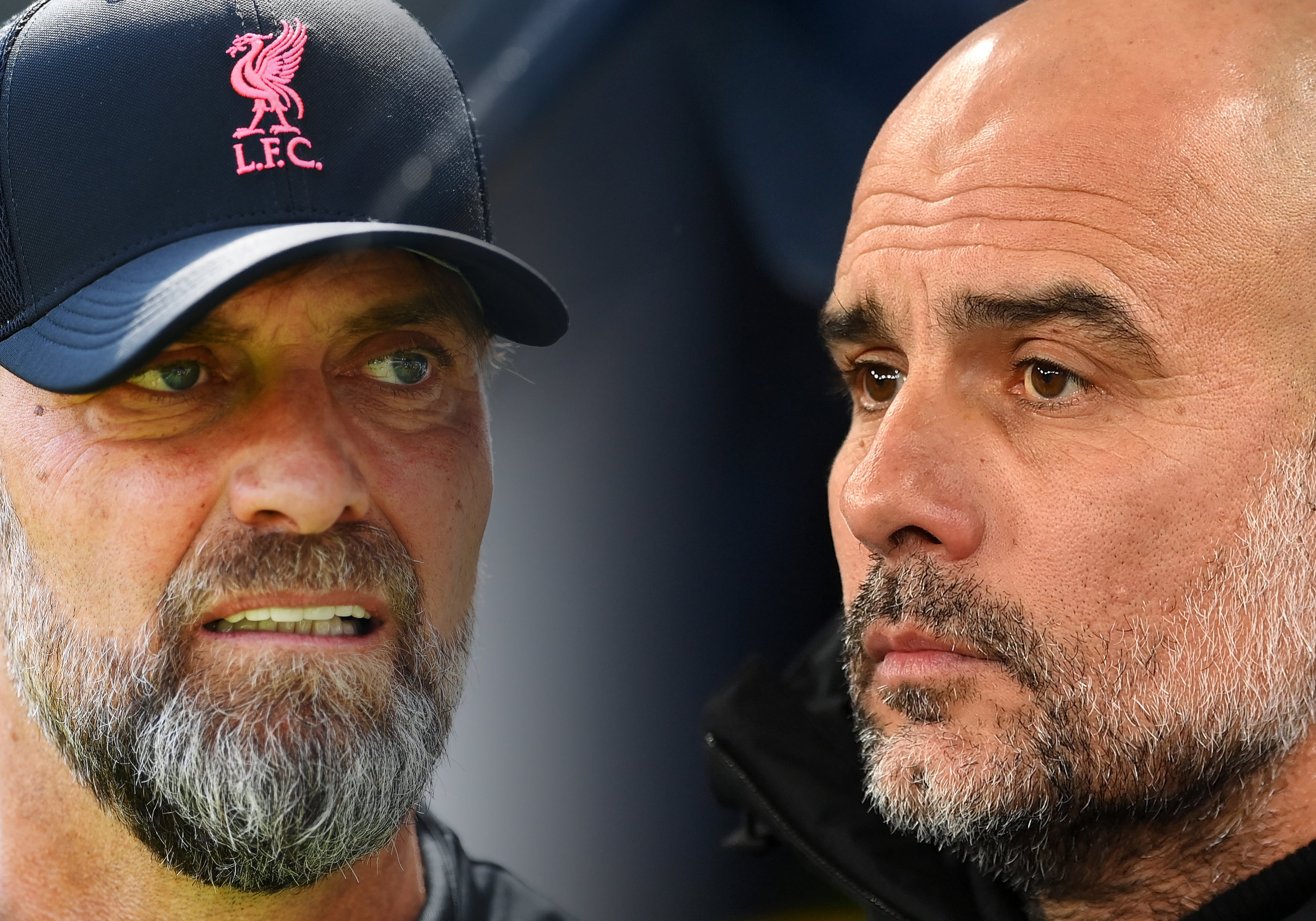 Jurgen Klopp y Pep Guardiola, entrenadores del Liverpool y Manchester City. (Photo by Michael Regan/Getty Images)