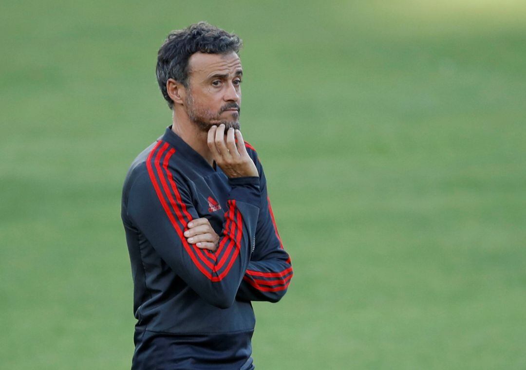 Luis Enrique, este domingo, durante el entrenamiento de la Selección en el Villamarín