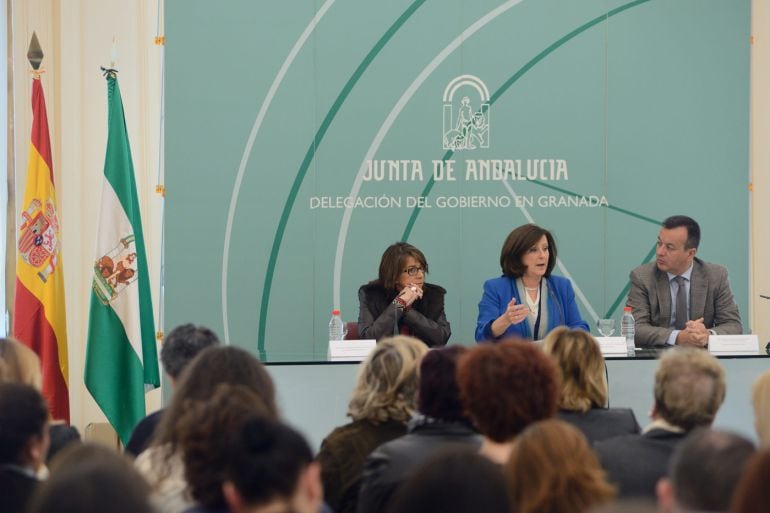 La consejera andaluza de Políticas Sociales, María José Sánchez, reunida en Granada con representantes de los ayuntamientos y organizaciones sociales a los que ha presentado la convocatoria de ayudas para 2016