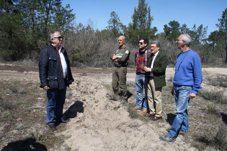 El delegado territorial junto a los tecnicos visitan la zona afectada por el incendio del pasado año