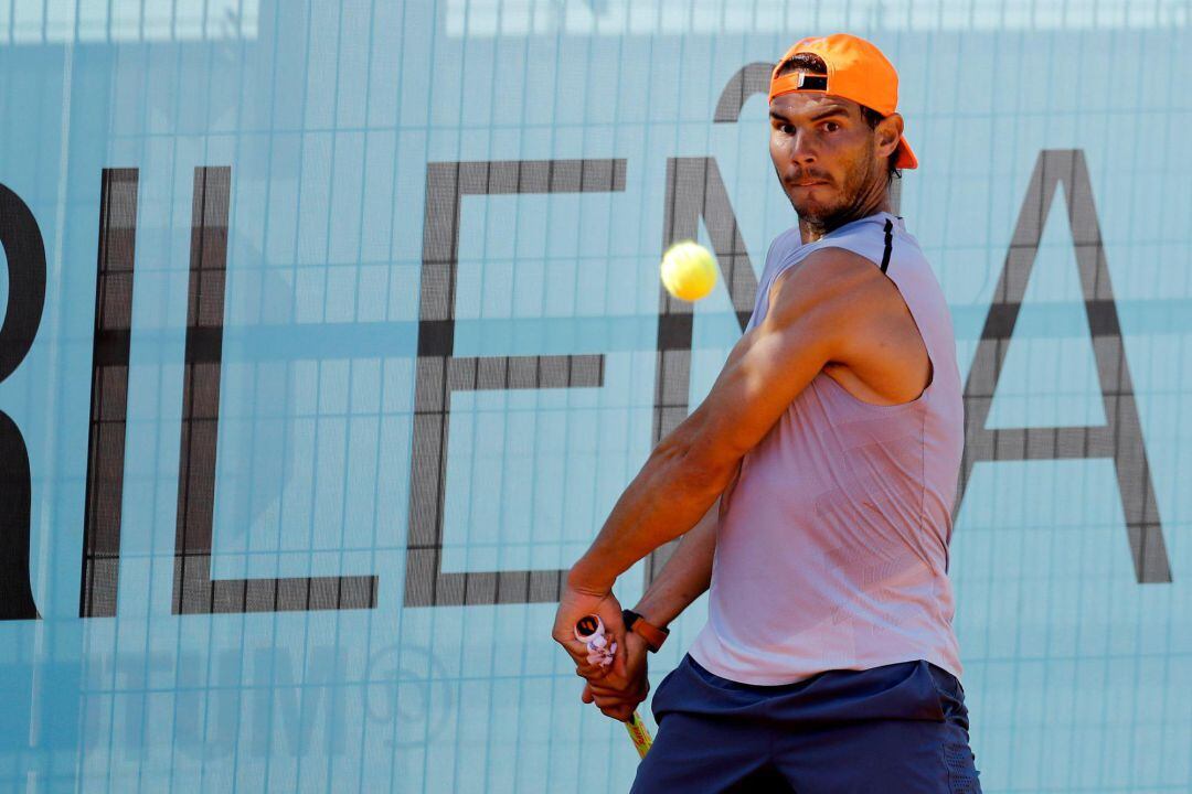 El tenista español Rafa Nadal, durante su entrenamiento en el Mutua Madrid Open 2019.