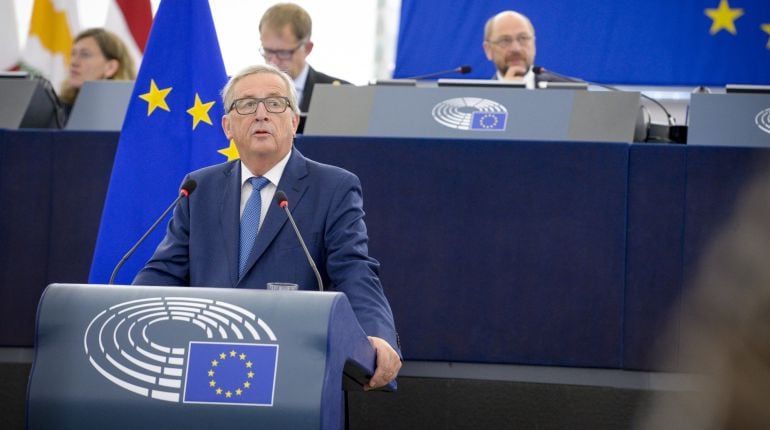 El presidente de la Comisión Europea durante su discurso sobre el estado de la Unión Europea. 