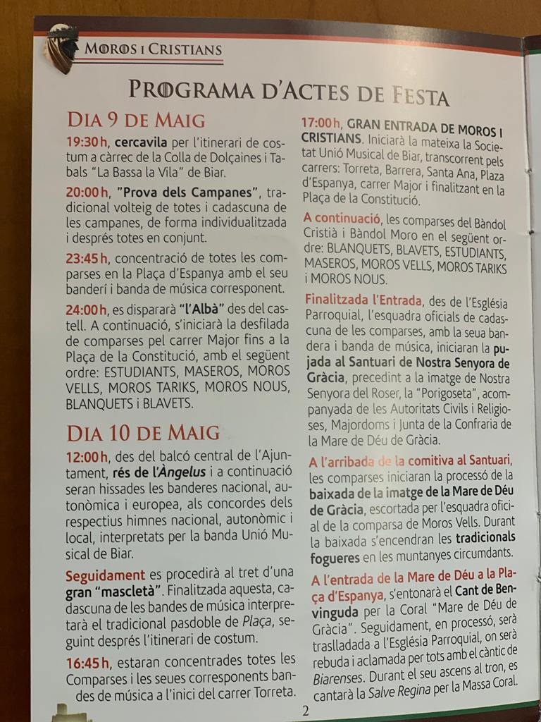 Programa de actos del 9 de mayo en Biar