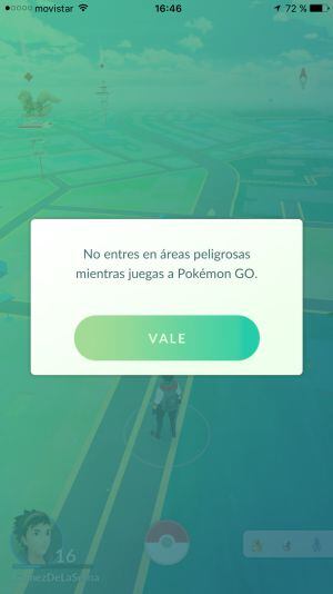 Avisos de sentido común en Pokémon Go.