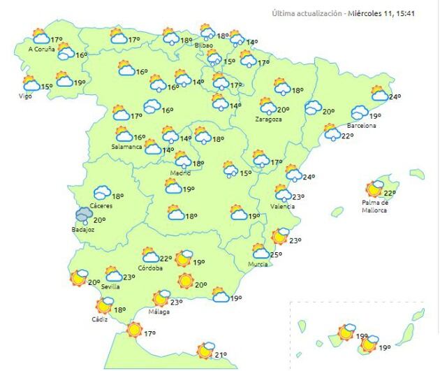 Hay que esperar hasta el domingo 15 de abril para que los soles comiencen a lucir en los mapas de la previsión.