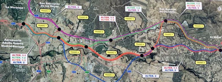 Plano de los trazados de la variante de la A-1