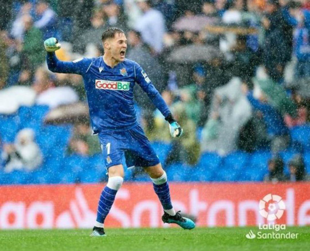 Remiro celebra un gol de la Real Sociedad esta temporada