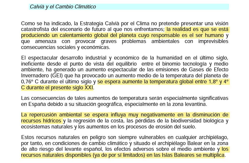 Fragmento del informe de Jorge Campos advirtiendo de los peligros del cambio climático &quot;cuyo responsable es el ser humano&quot;