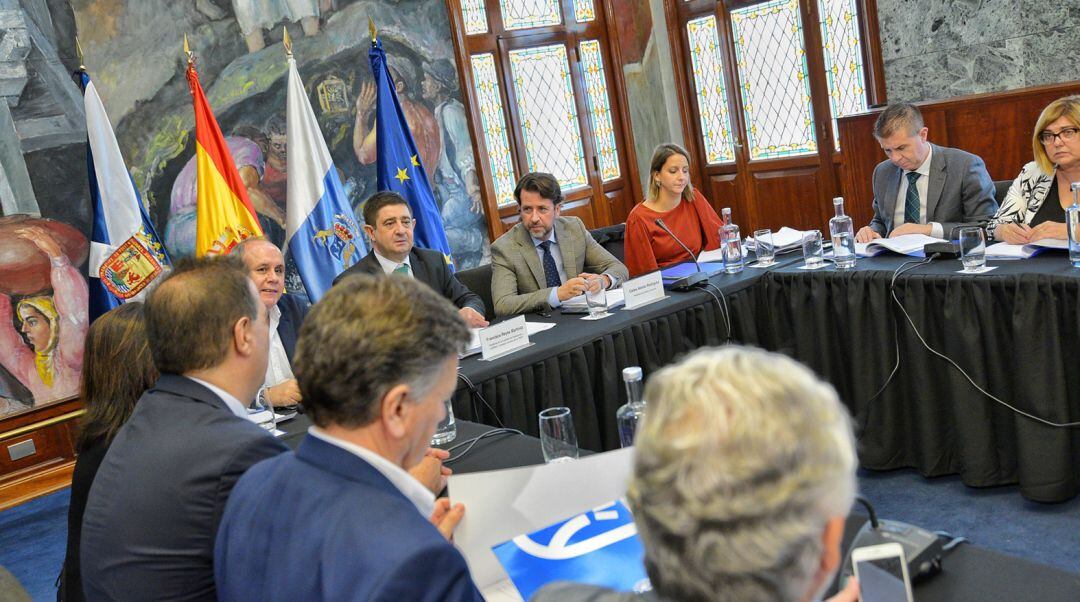 El presidente de la Diputación de Jaén, Francisco Reyes (centro), durante la reunión de la FEMP en Tenerife.