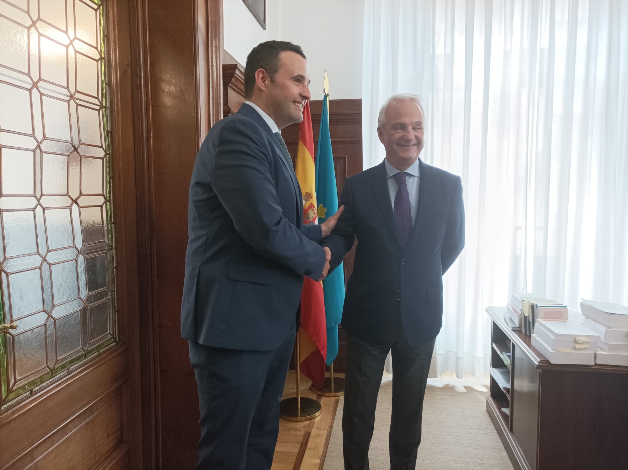 Guillermo Peláez y Jesús Chamorro, antes del encuentro, esta mañana