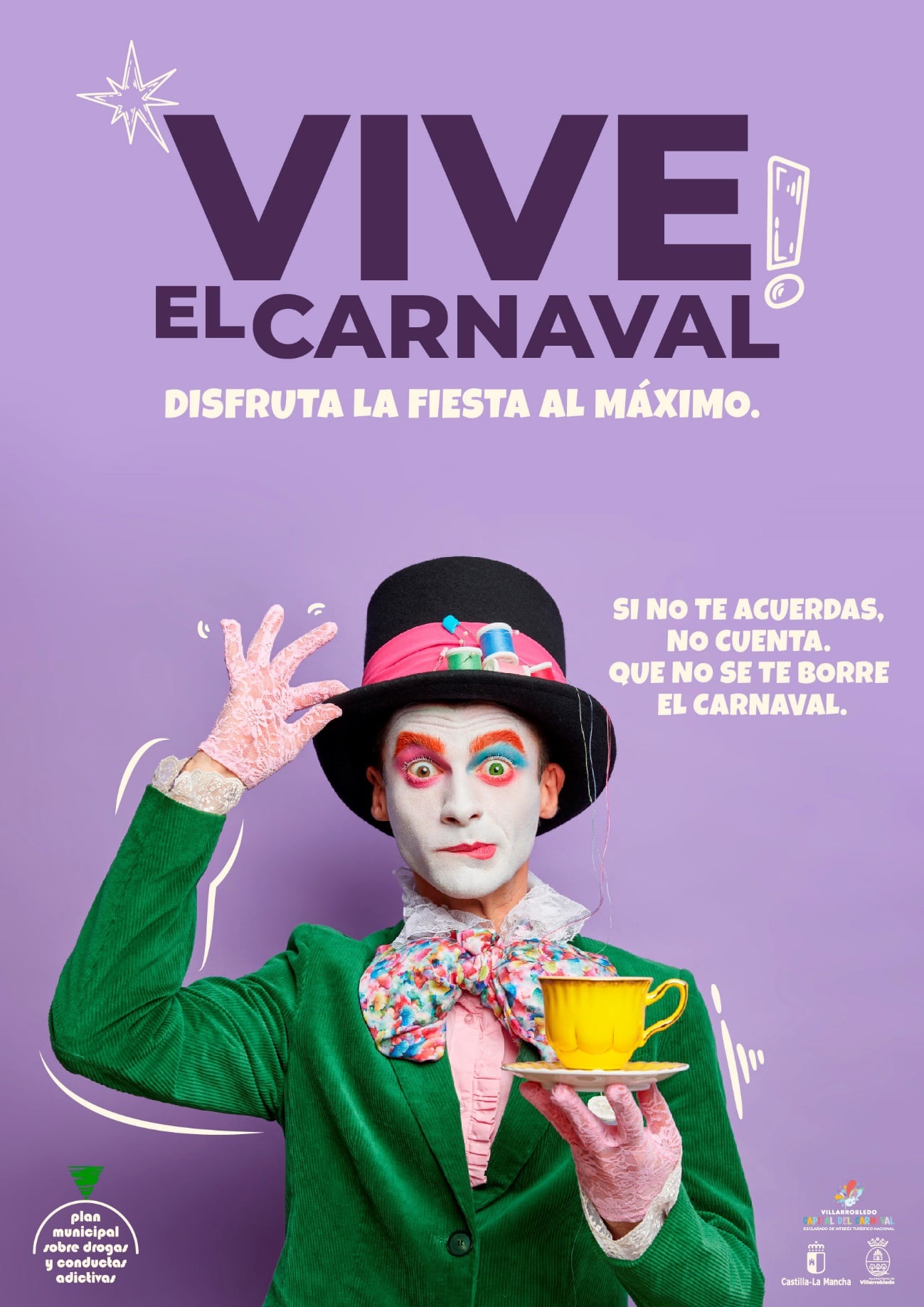 Campaña de carteles lanzada por el Ayuntamiento de Villarrobledo para evitar el consumo excesivo de alcohol durante el carnaval