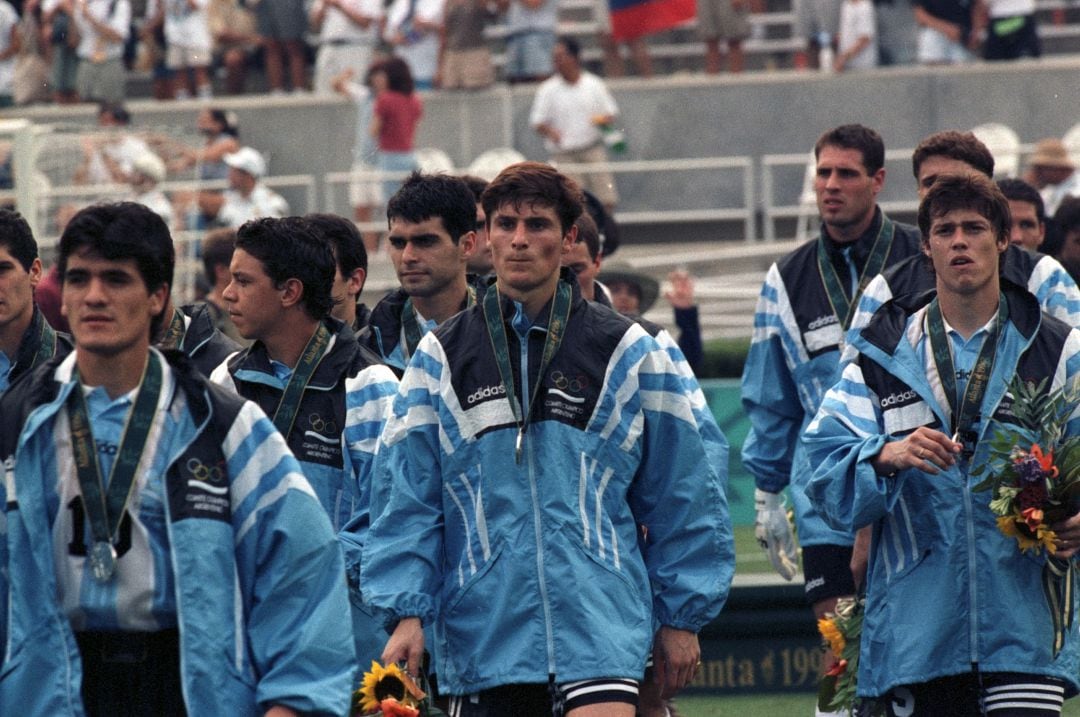 Los jugadores de la Selección argentina, tras el partido contra Nigeria en 1996.