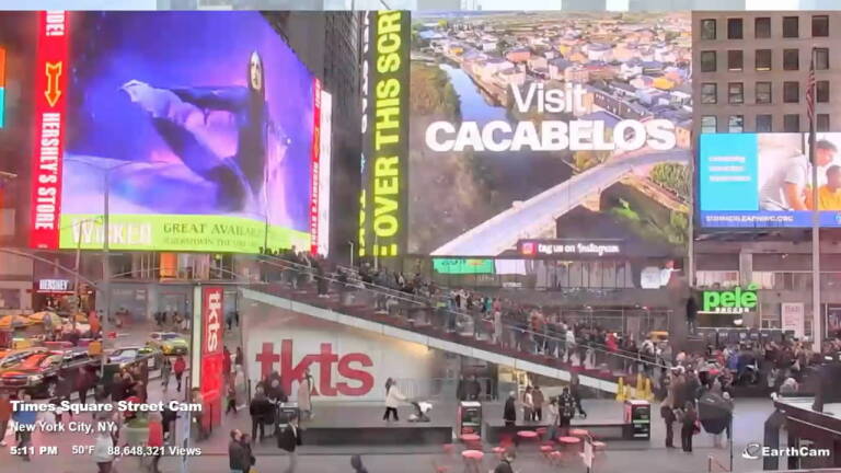 Parte del anuncio publicitario proyectado en Times Square