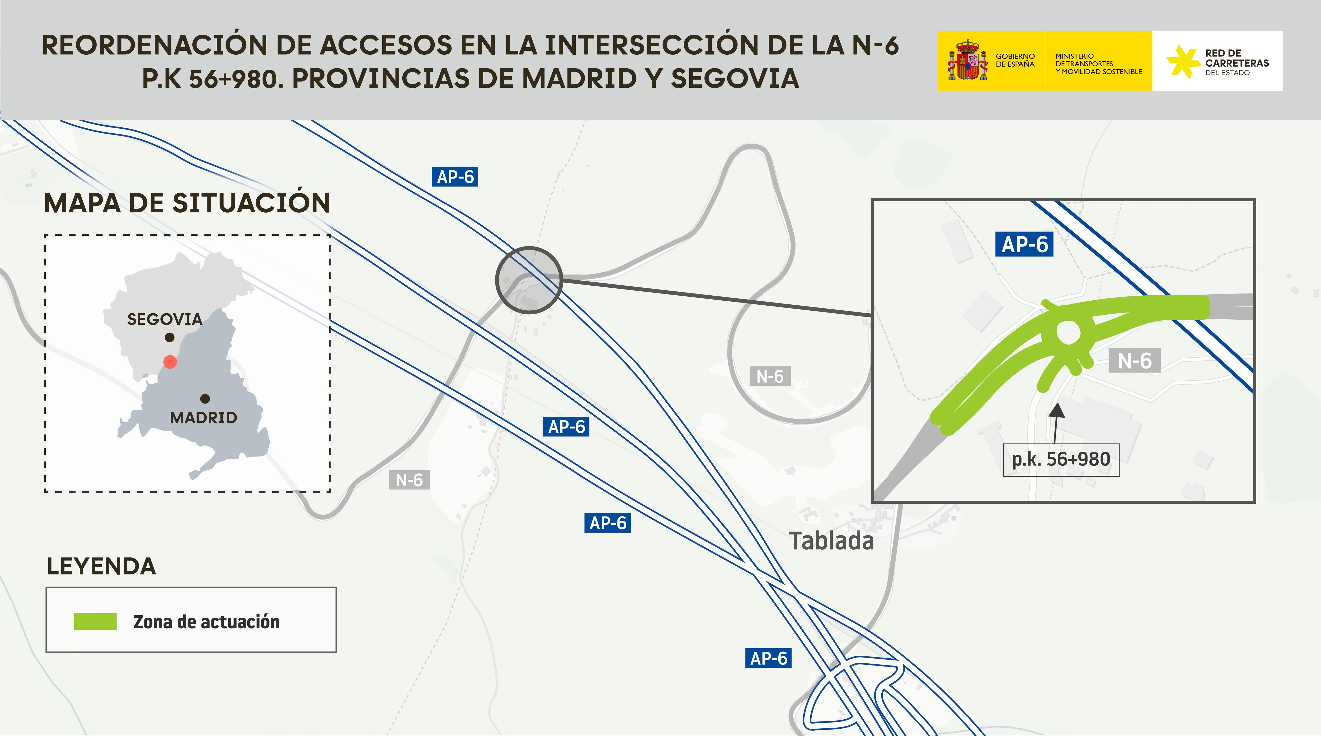 Reordenación de accesos en la N-6 entre Segovia y Madrid
