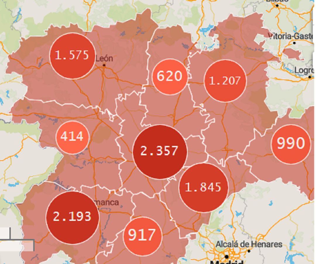 Casos confirmados por coronavirus en Castilla y León