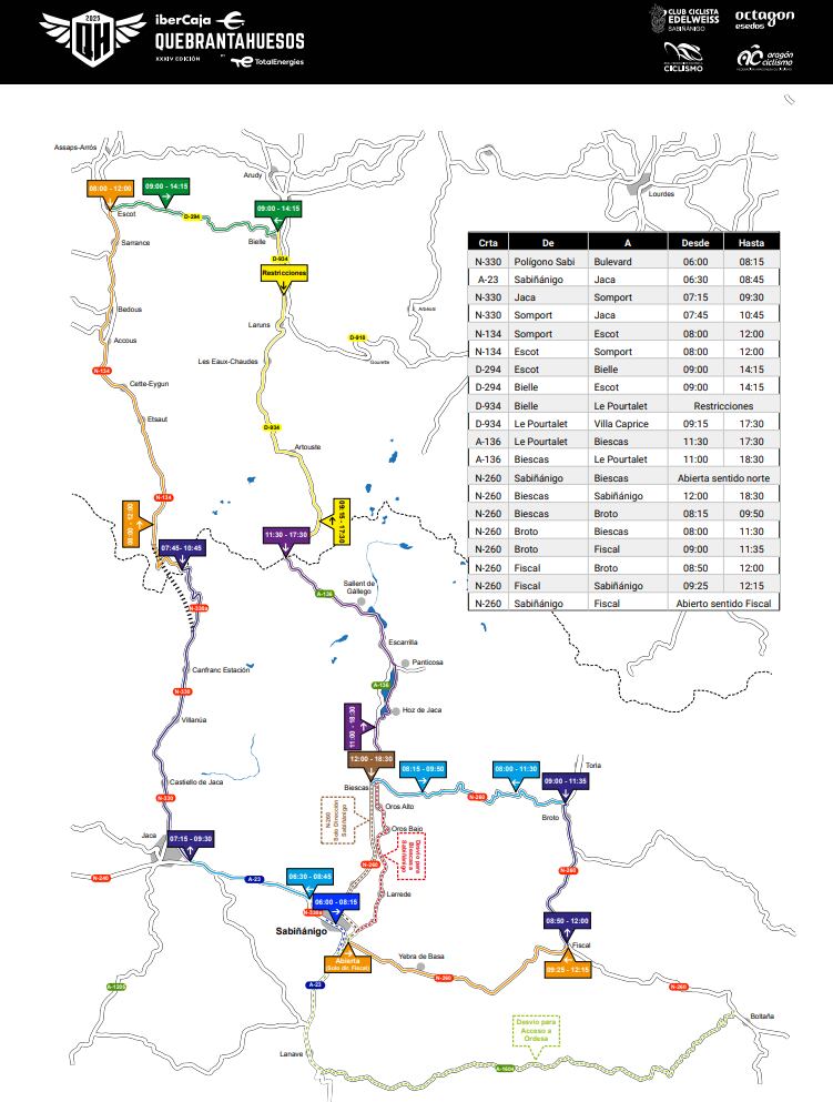 Mapa de cortes carreteros para este sábado, 21 de junio