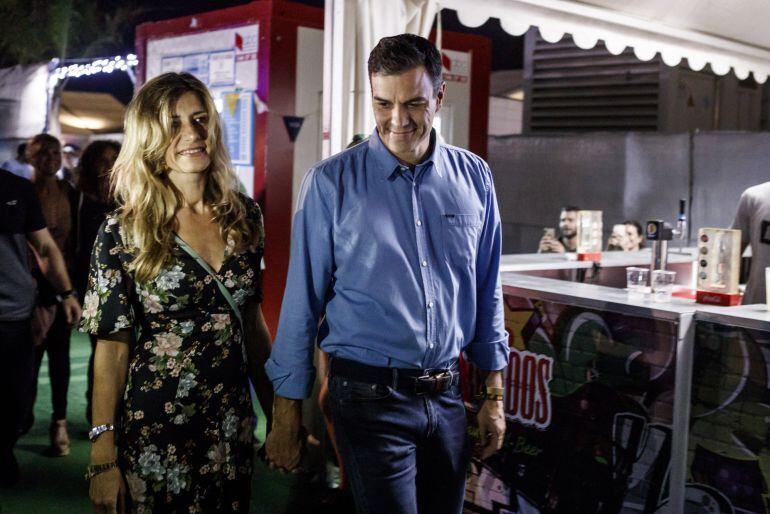 Minister of Spain Pedro Sanchez (R) and his wife Maria Begona attend The Killers concert during day 2 of Festival Internacional de Benicassim on July 20, 2018 in Benicassim, Spain. 