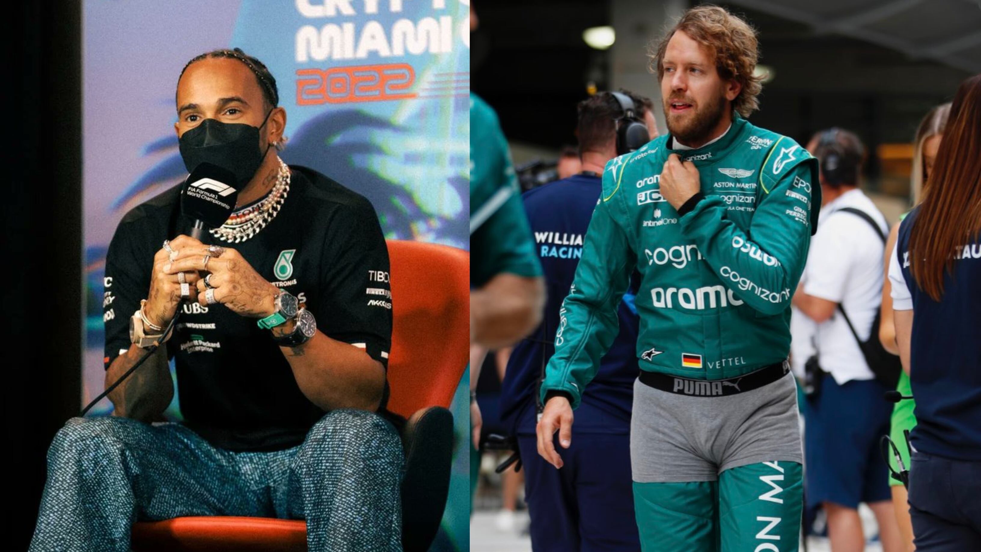 Lewis Hamilton y Sebastian Vettel, con sus respectivas acciones de protesta en el GP de Miami