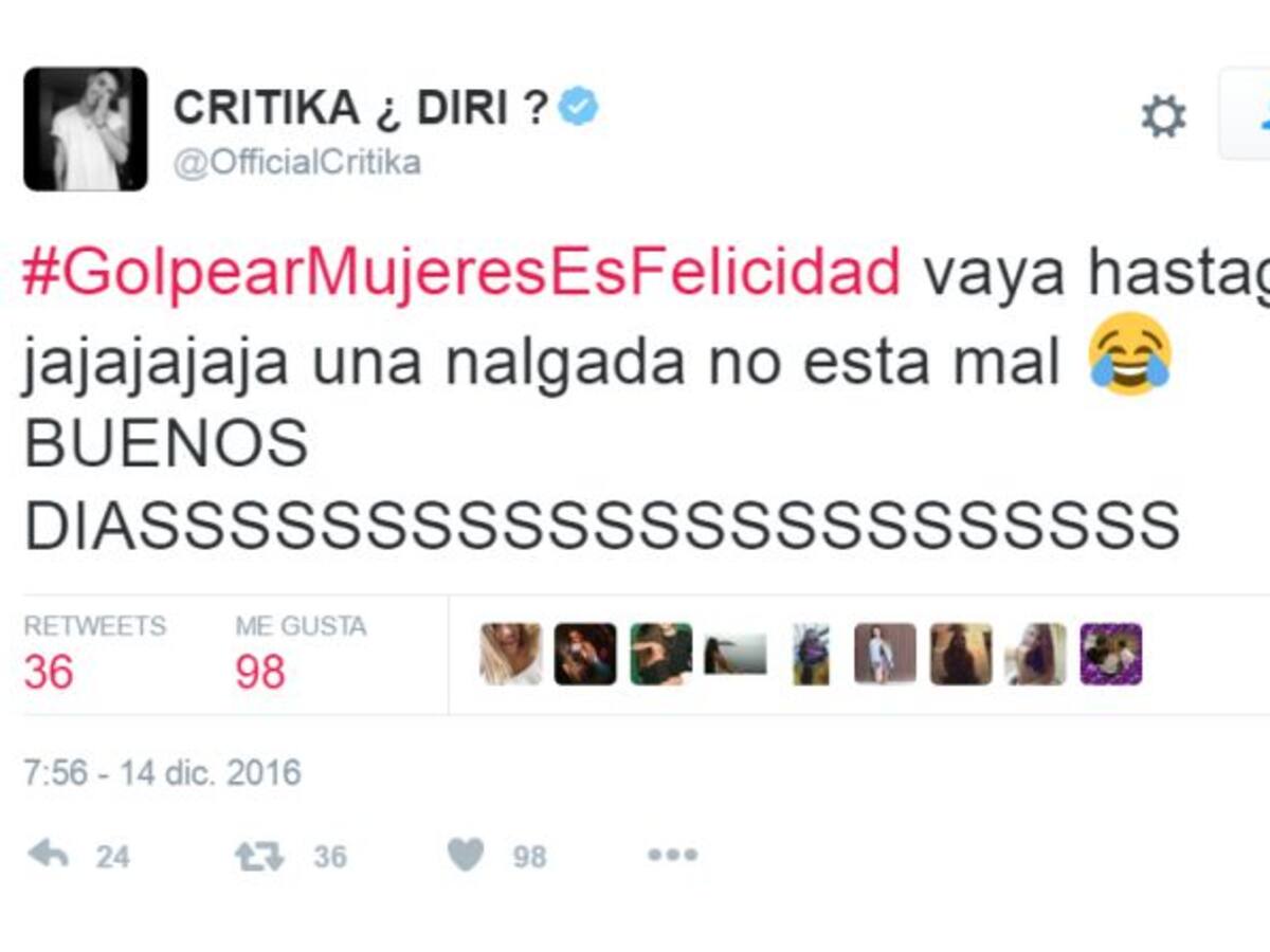 El Foro contra la Violencia Machista denunciará a 'Crítika', de 'Crítika y Saik', que escribió en Twitter: #GolpearMujeresEsFelicidad