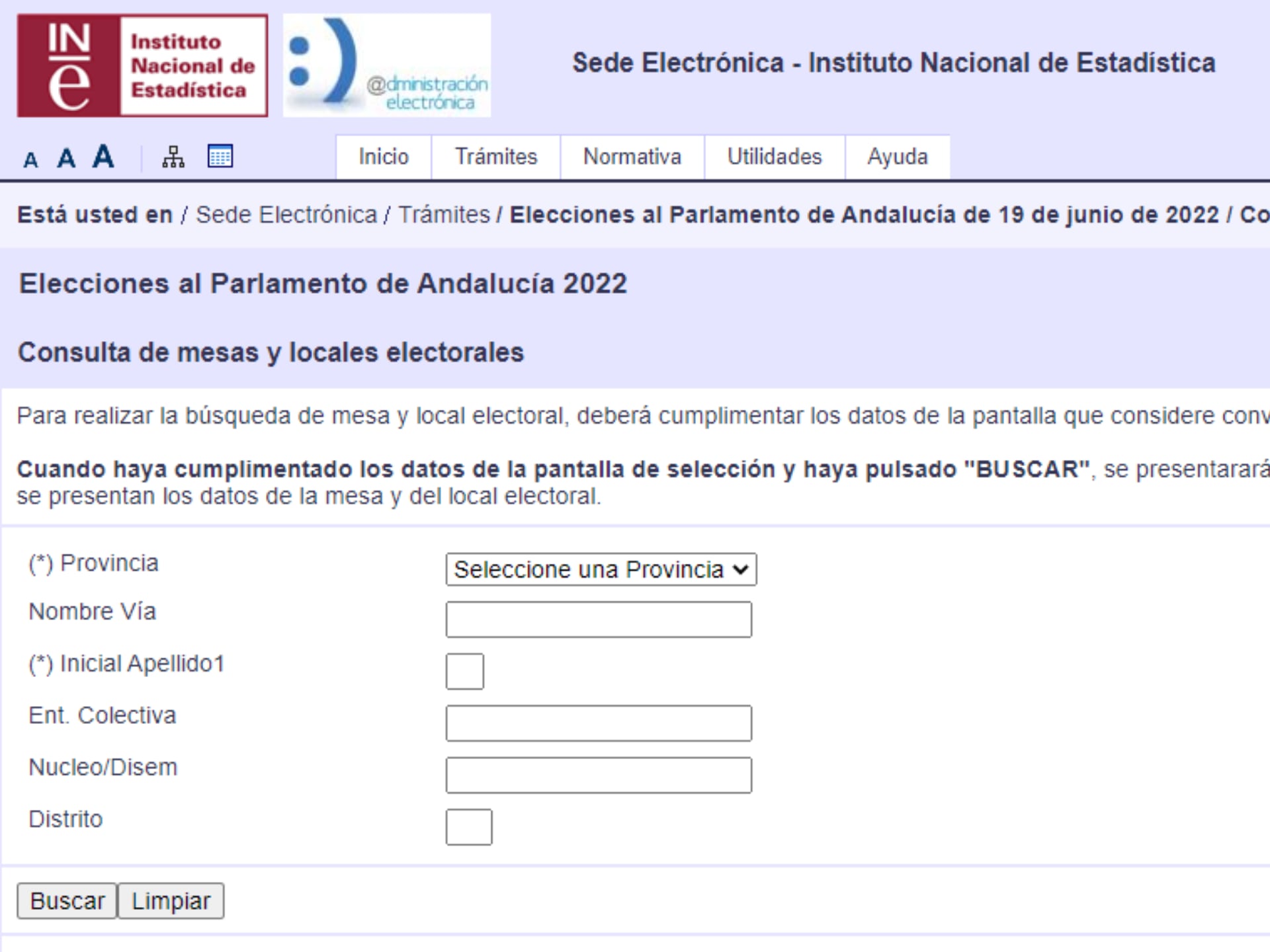 Portal de consulta de mesas y locales electorales