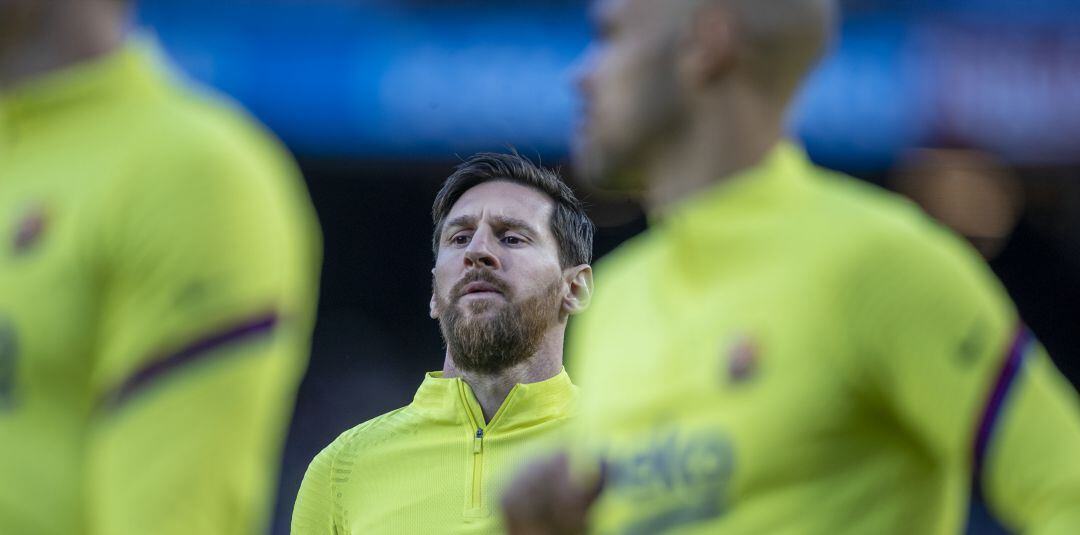 Leo Messi, durante un calentamiento previo a un partido del Barcelona