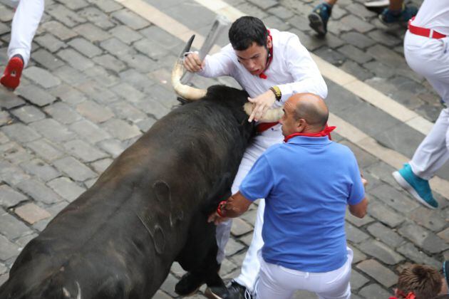 FOTOGALERÍA del séptimo encierro de San Fermín 2018 de la ganadería Jandilla.
