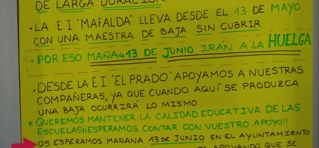 Uno de los carteles en la Escuela Infantil El Prado