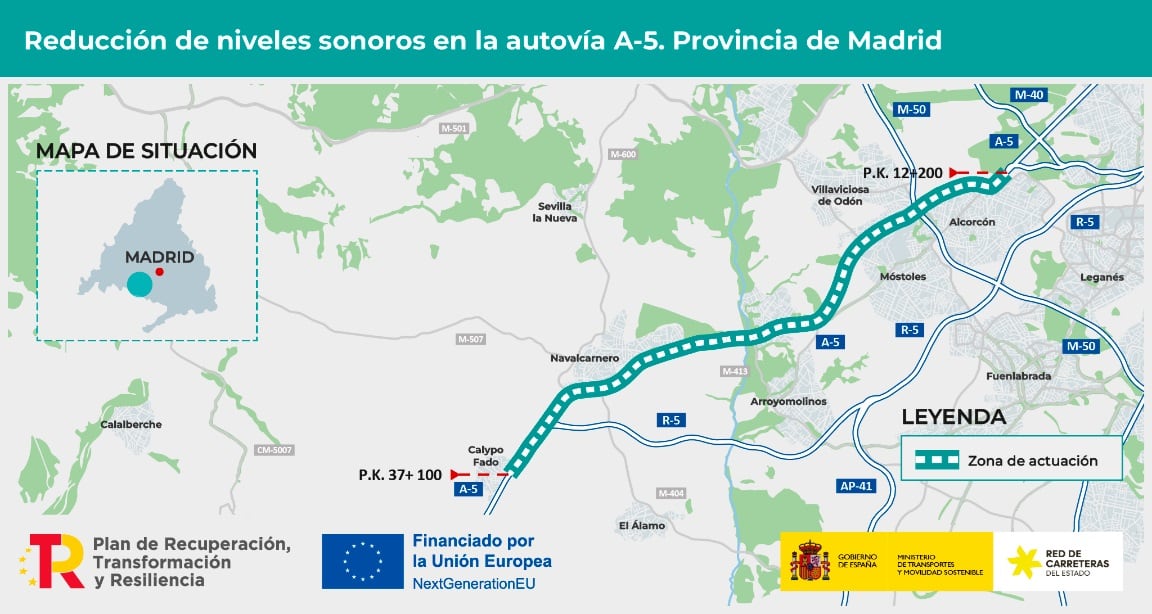 Mapa de reducción de los niveles sonoros en la autovía A-5