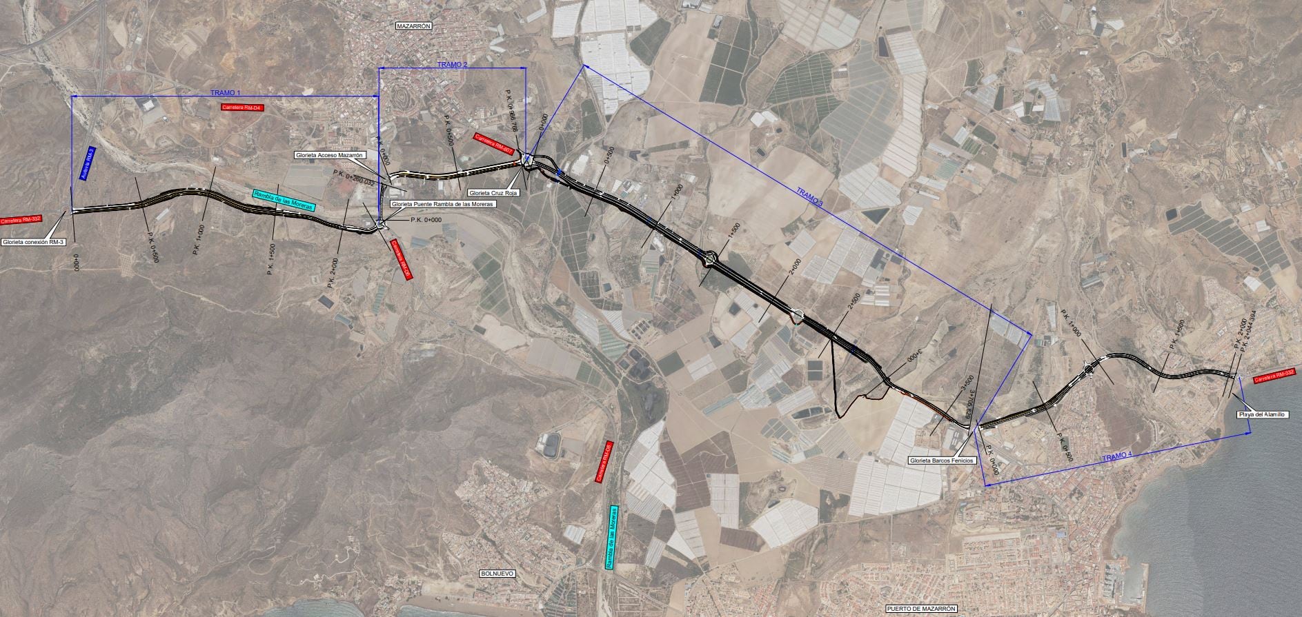 Plano de la actuación de la carretera en el municipio de Mazarrón