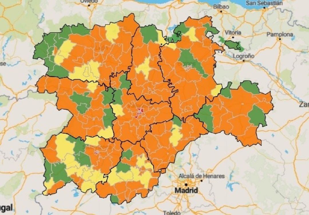 Mapa de la evolución de la pandemia de coronavirus en Castilla y León