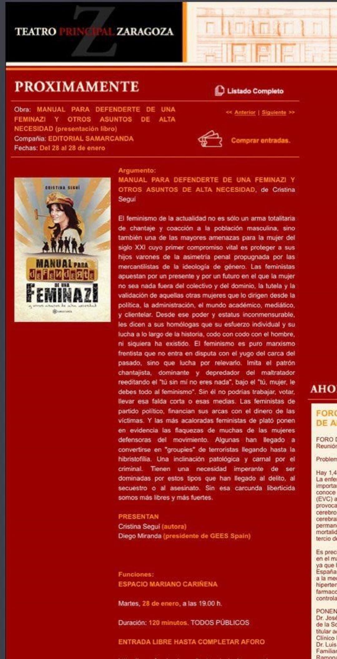 Desautirazada la presentación del libro de Cristina Segui