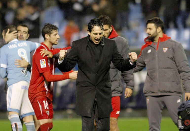 Unai Emery celebra la clasificación de su equipo para la final de la Copa del Rey.