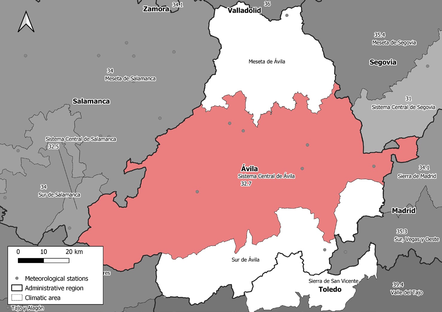 Mapa de temperaturas a las que se disparan las muertes por calor dentro de la provincia de ÁvilaInstituto de salud Carlos III