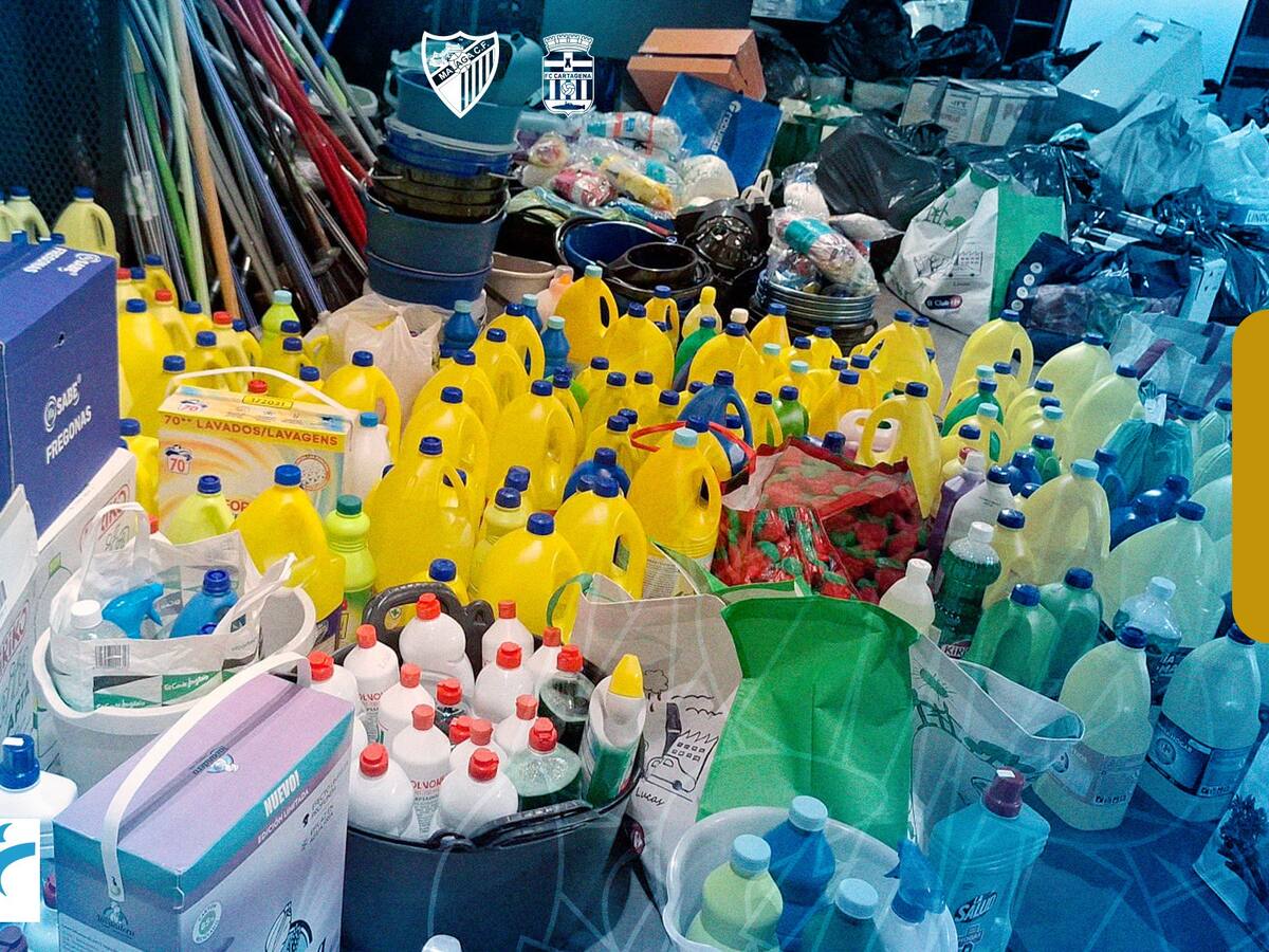 El Málaga recauda 5.000 kilos de productos para los afectados de la Dana en la provincia malagueña y zona levantina