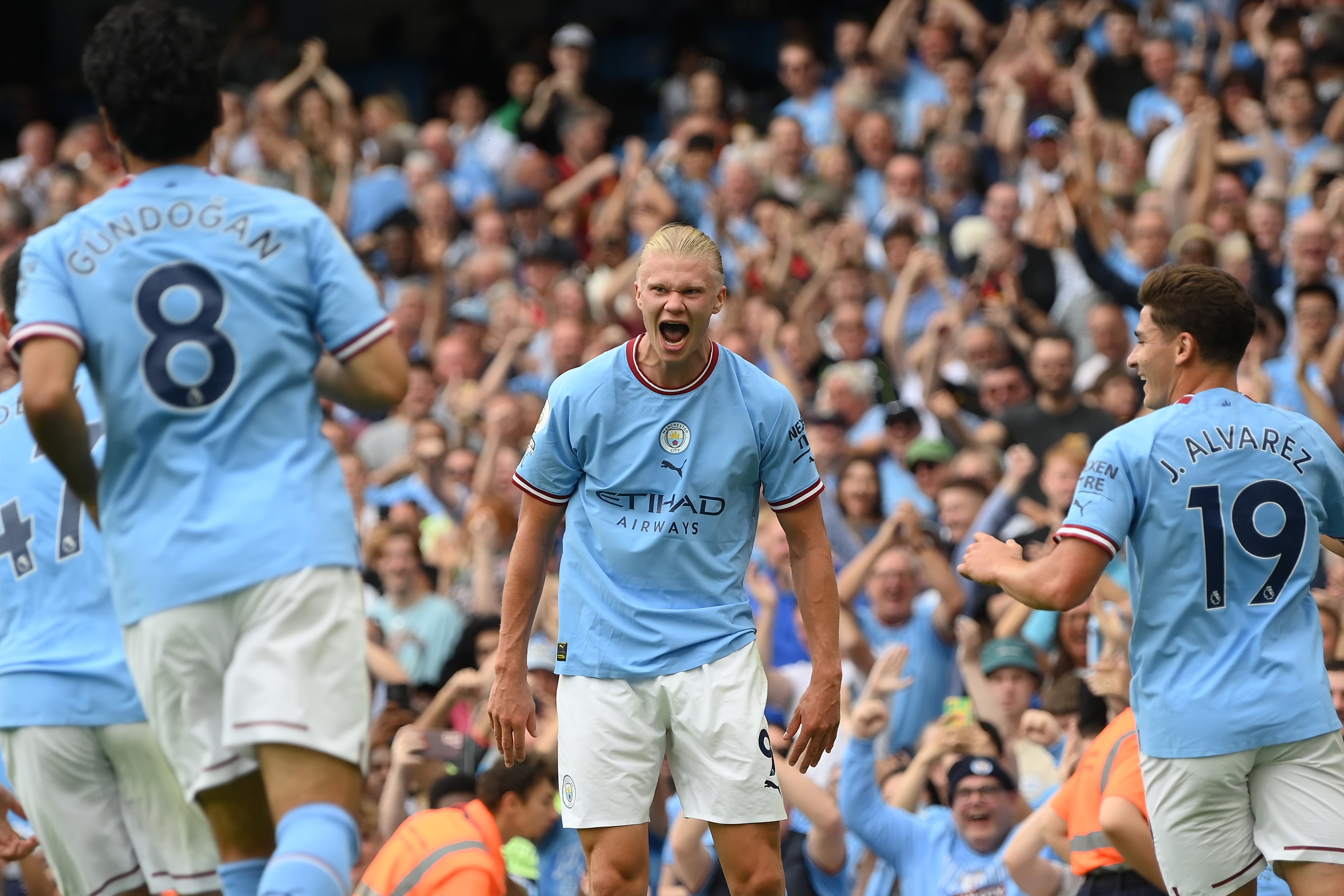 Haaland celebra uno de sus tantos ante el Crystal Palace.