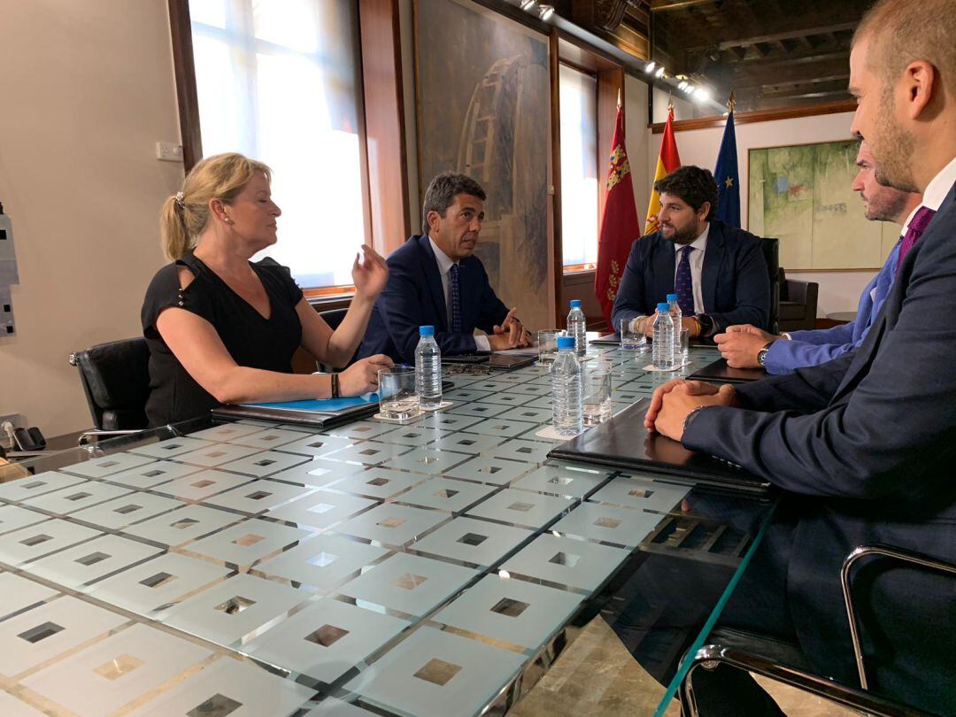 El presidente regional, Fernando López Miras, durante su reunión con el presidente de la Diputación de Alicante, Carlos Mazón