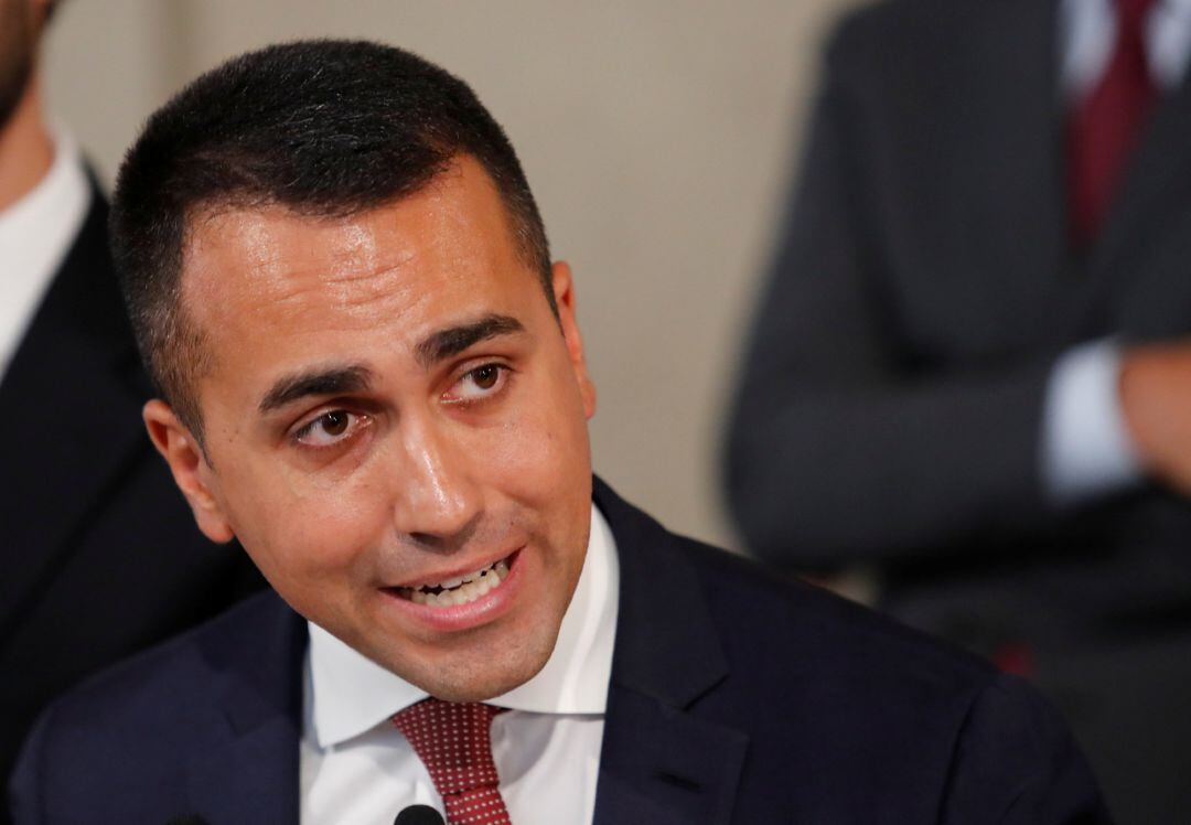 El líder del Movimiento Cinco Estrellas, Luigi di Maio, en su comparecencia este miércoles para anunciar el acuerdo.