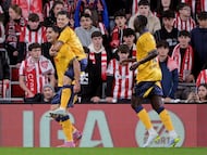 Alfon celebra el segundo gol del Villarreal en el partido ante el Athletic