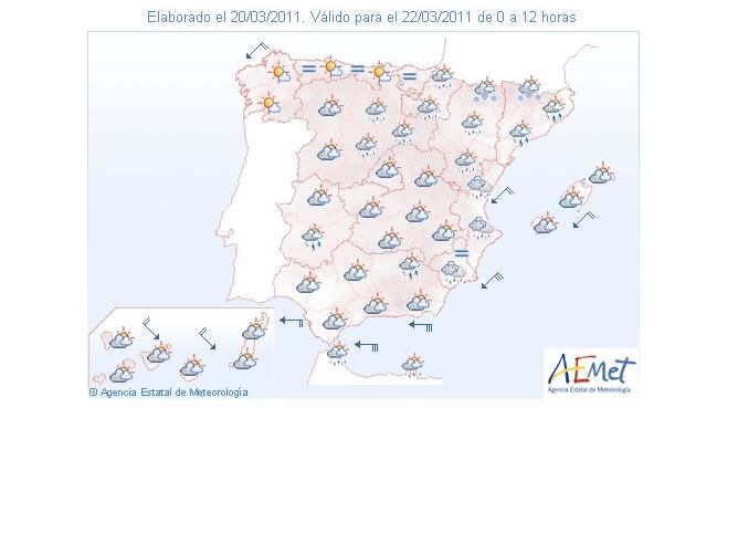 Previsión metereológica para el martes 22 de marzo